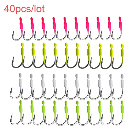 40pcs Snapper Jig Weighted Hooks 3g White/Pink/Yellow/Chartreuse Fishing Hooks