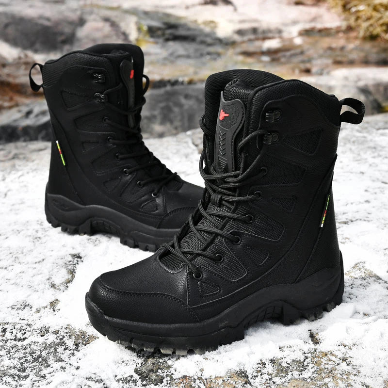Winter Women High-Top Outdoor Plush Leather Hiking Shoes Trekking Woman Boots Mountain Sneakers Camping Tracking Treking