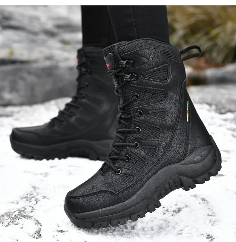 Winter Women High-Top Outdoor Plush Leather Hiking Shoes Trekking Woman Boots Mountain Sneakers Camping Tracking Treking
