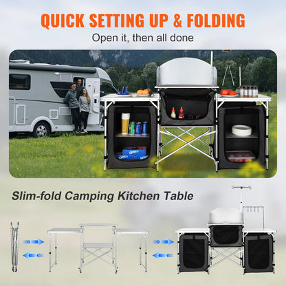 Outdoor Foldable Camping Kitchen Table Cabinet
