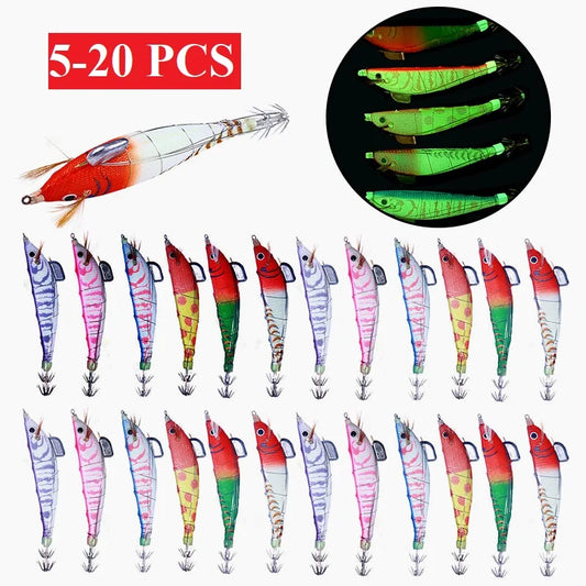 5-20pcs Luminous Shrimp Crankbait Fishing Lures