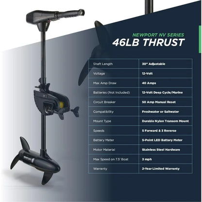 NV-Series Thrust Saltwater Transom Mounted Trolling Electric Trolling Motor w/LED Battery Indicator