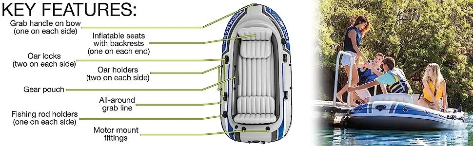 Inflatable Kayak Adjustable Seats Oars Rod Holders