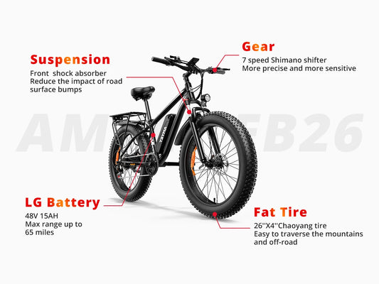 Electric 1000W 26" Fat Tire Mountain Bike E