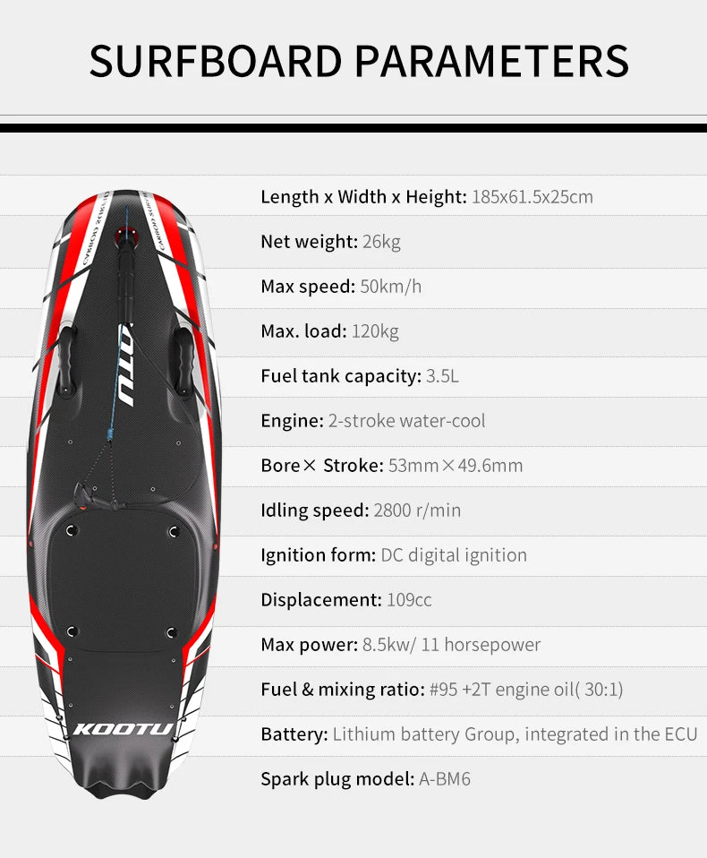 Surfboard Powered Carbon Fiber 109cc Gasoline Engine