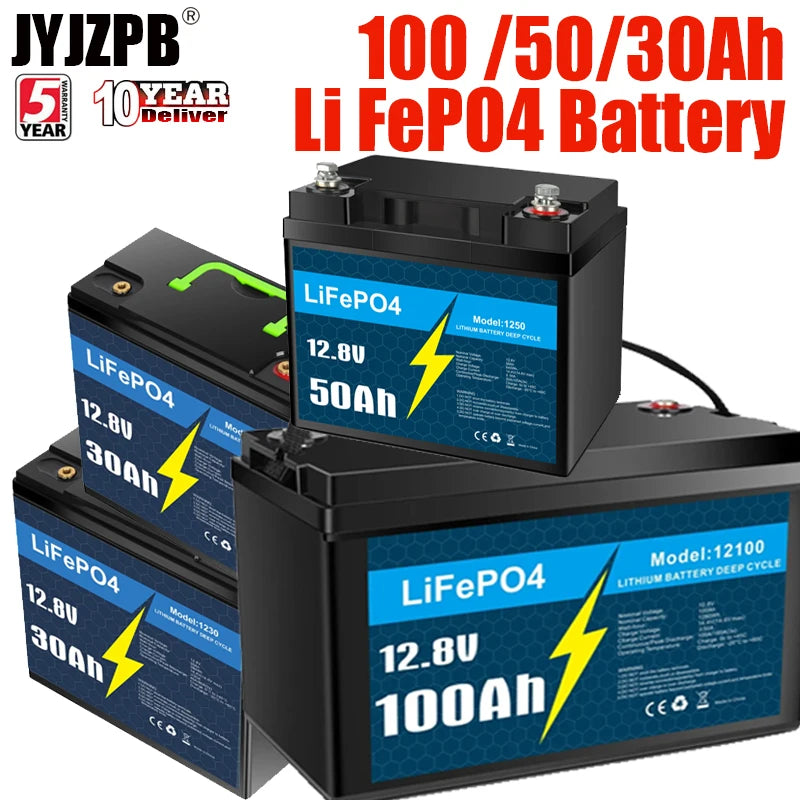 New Deep Cycle Battery 12.8V 30Ah 50Ah 100Ah LiFePO4 Battery For RV Campers Marine Trolling Motor