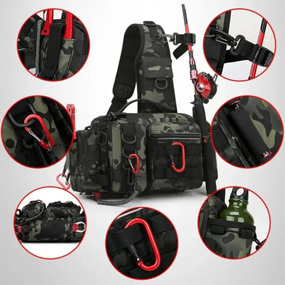 Fishing Tackle Backpack with Rod Holder