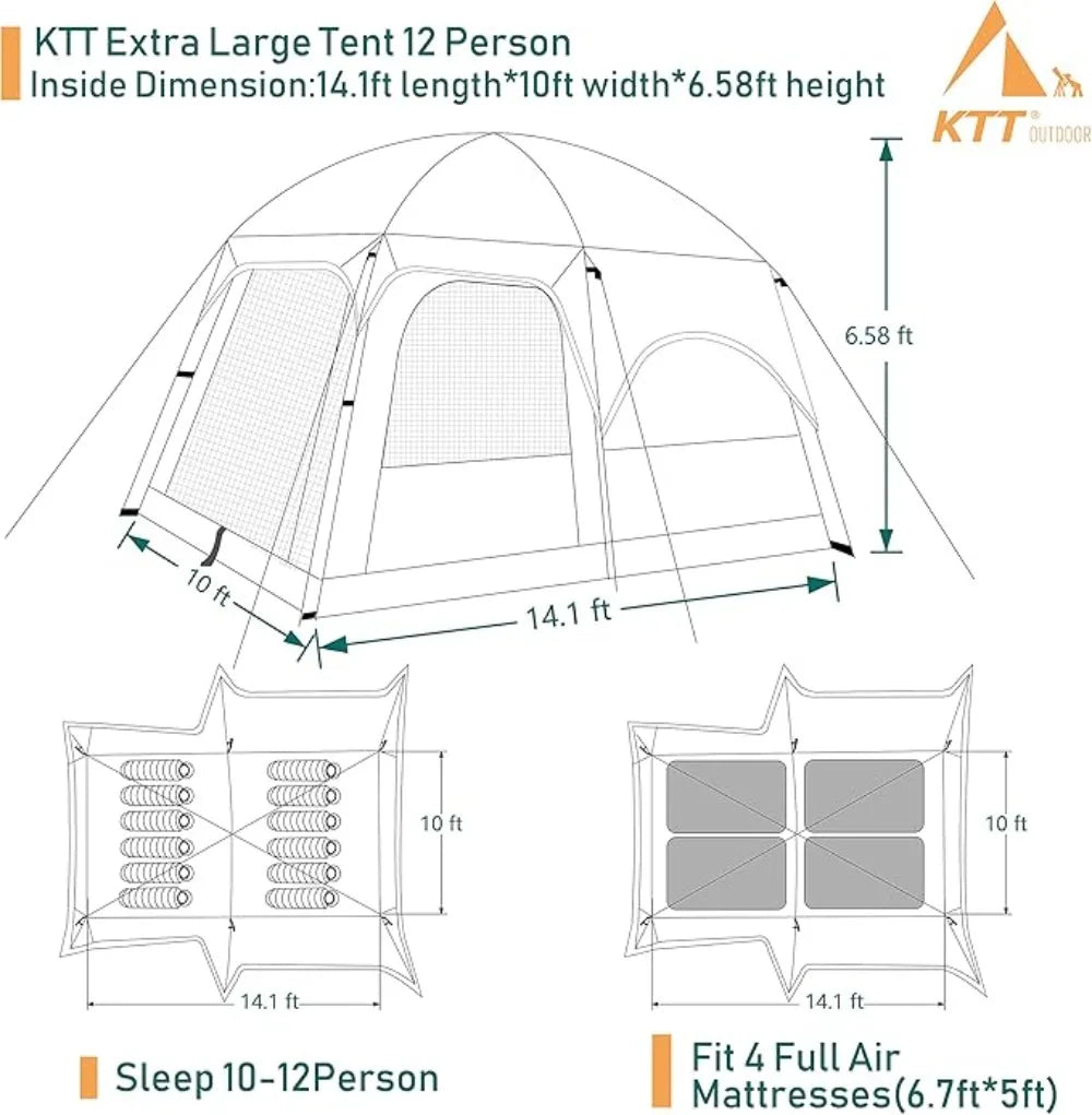 Extra Large Tent 10-12-14 Person Waterproof