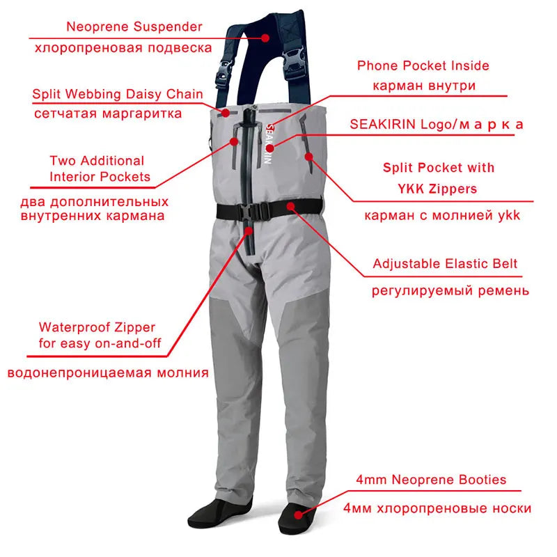 Breathable Zip-Front Stocking Foot Sock Waders